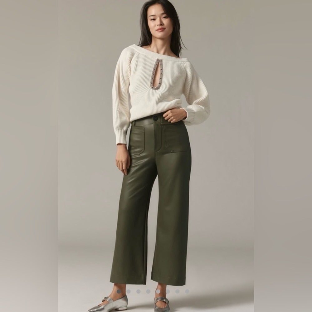 Anthropologie Maeve The Colette Olive Green Wide-Leg Pleather Pants Size 27